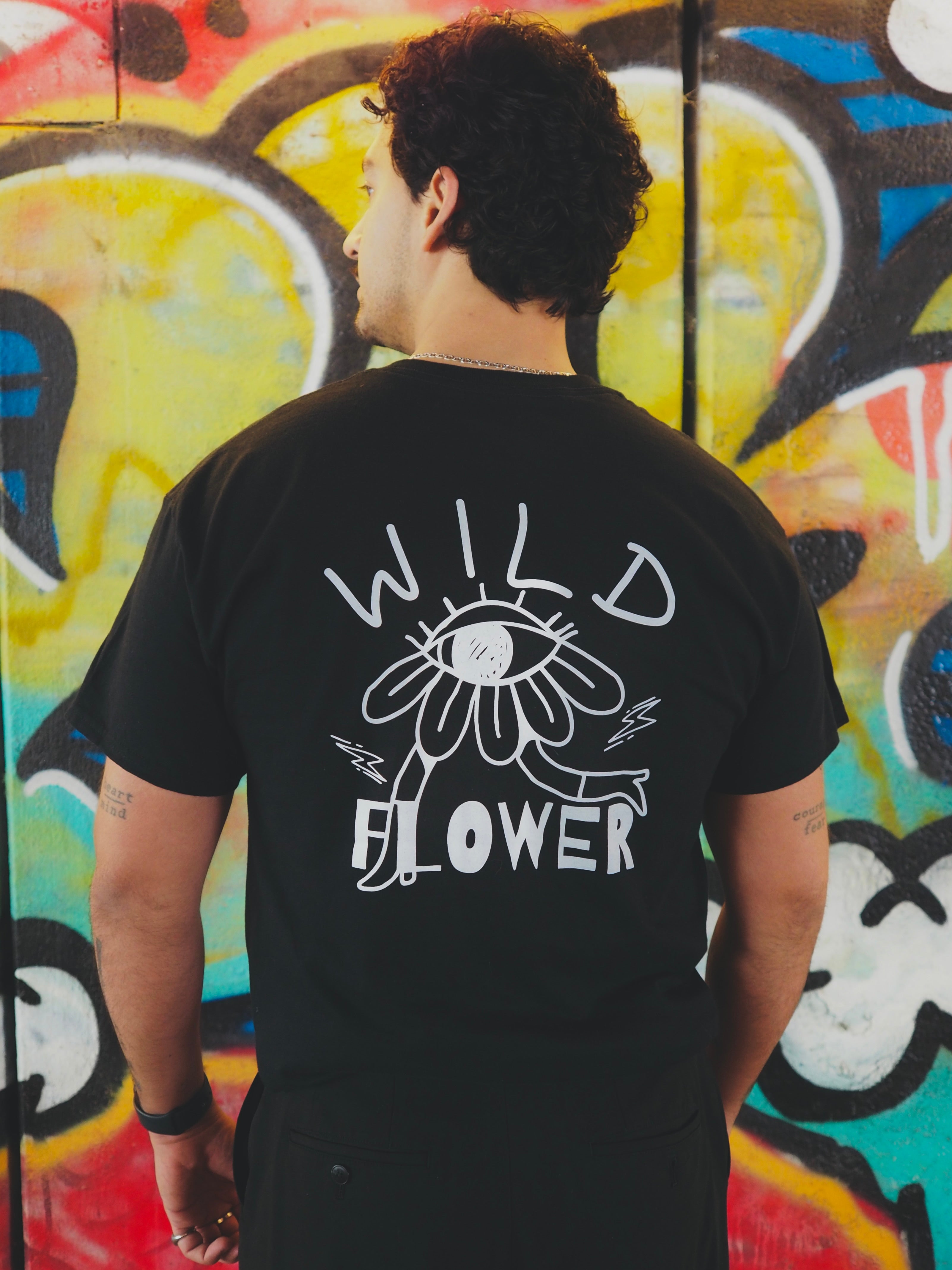 'Wild flower' Black unisex cotton tee
